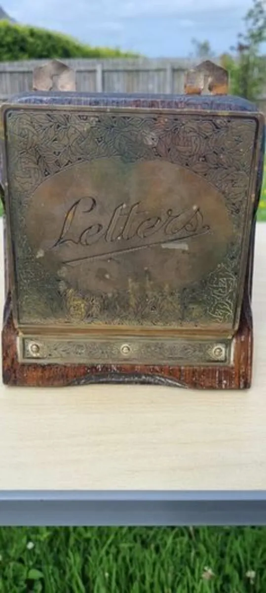 Vintage Brass and Wood Wall Mount Letter Rack - Image 2