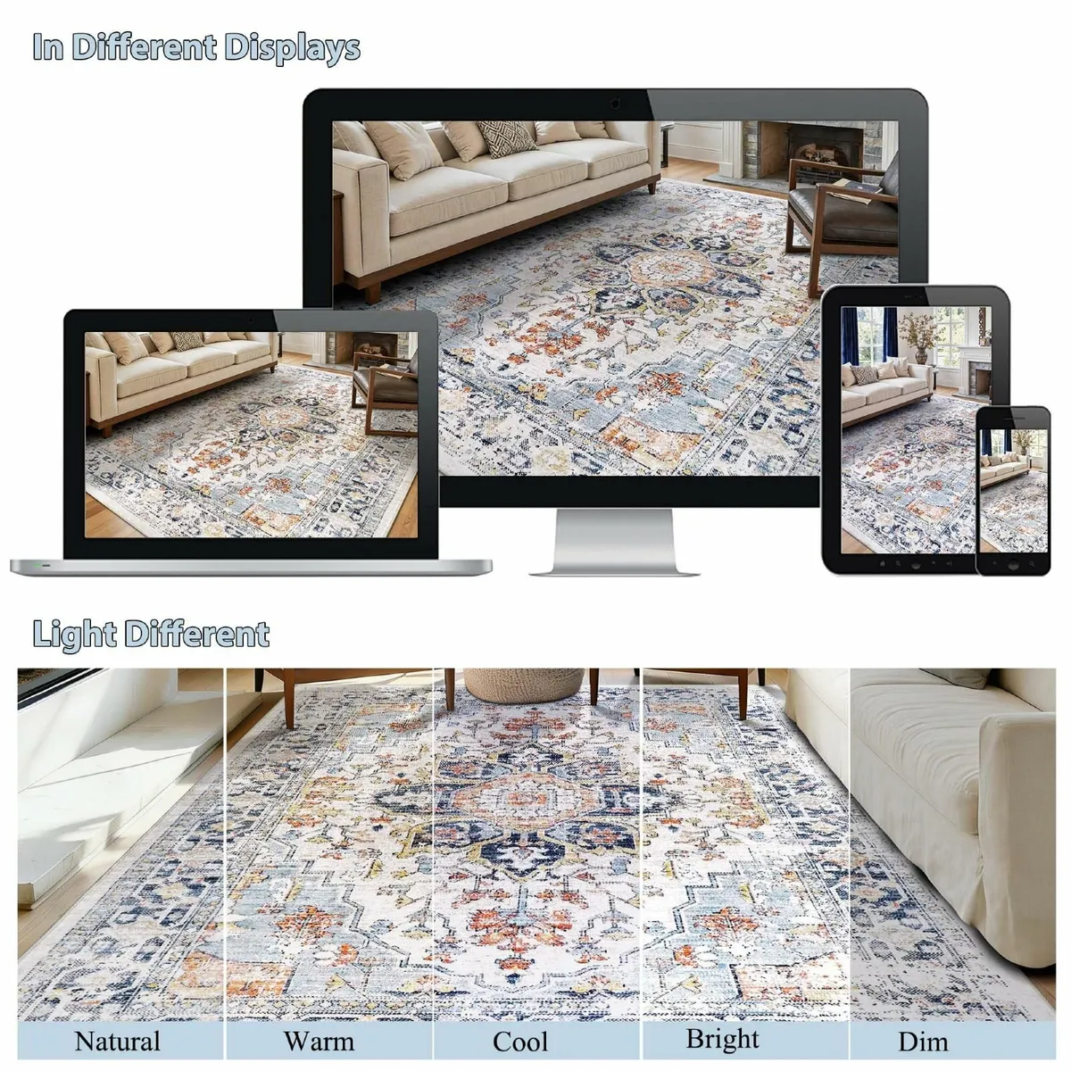 Vintage Rugs Living Room 160x230cm Washable for - Image 3