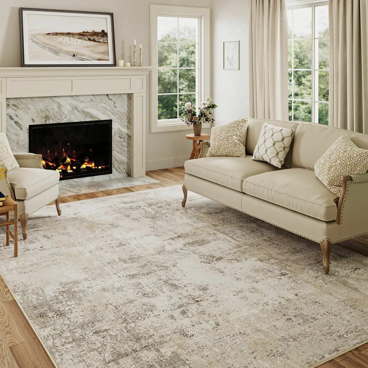 Washable Rugs Living Room Rug 150x210cm Beige - Image 1