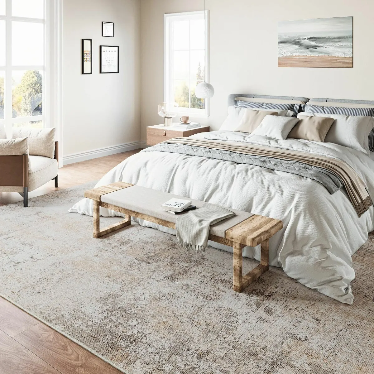 Washable Rugs Living Room Rug 150x210cm Beige - Image 3