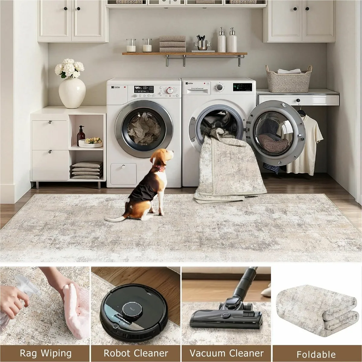 Washable Rugs Living Room Rug 150x210cm Beige - Image 4