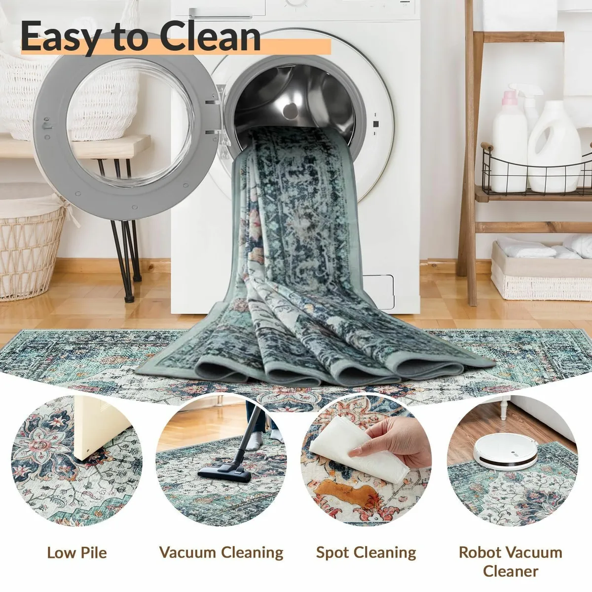 Machine Washable Rugs 150x210 cm Vintage Area Rug - Image 3