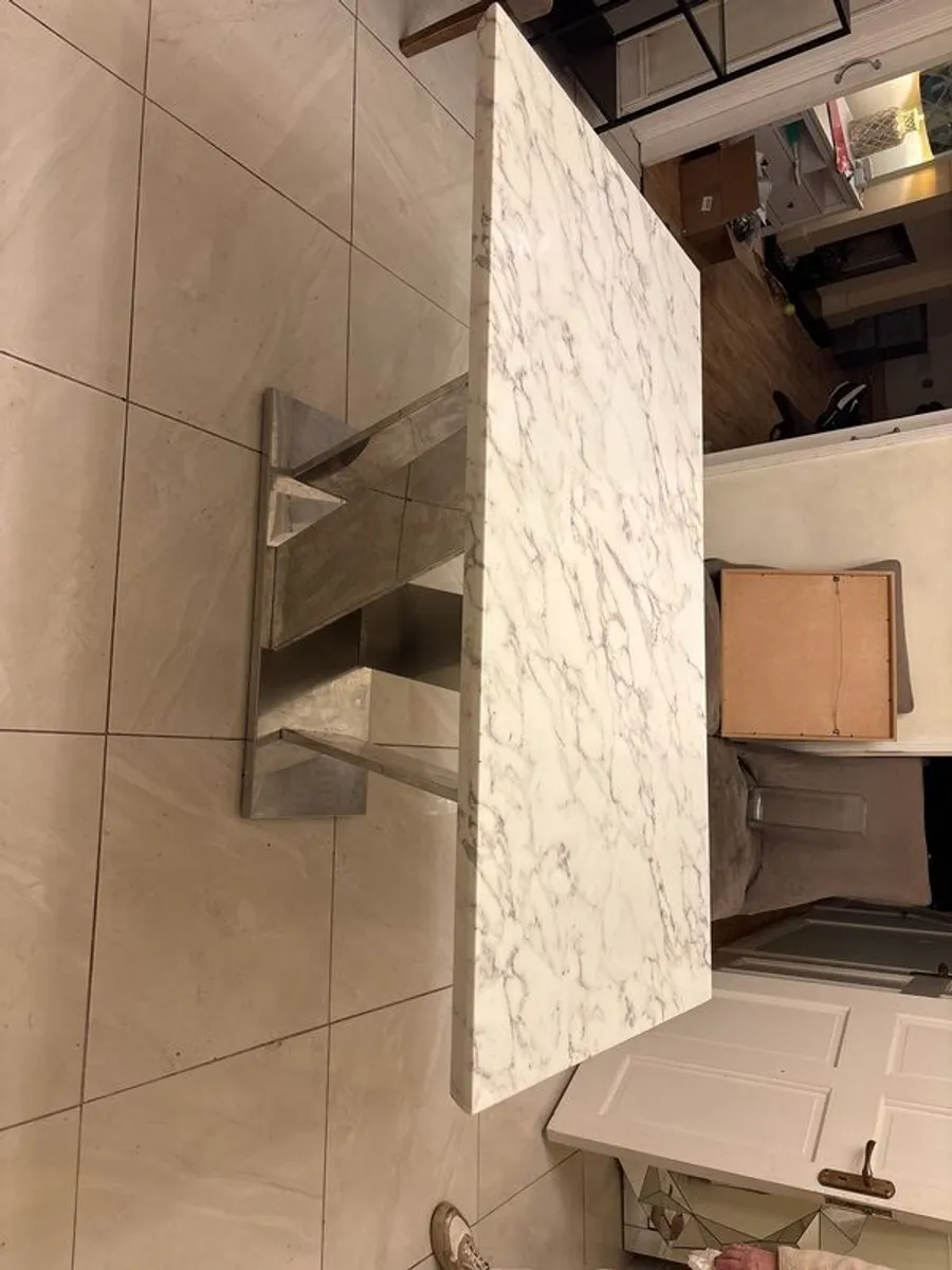 Solid marble dining table with silver base. Width 160cm - Image 2