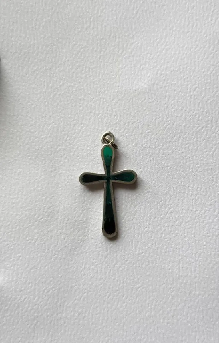 Silver Malachite Antique Cross Pendant - Image 2