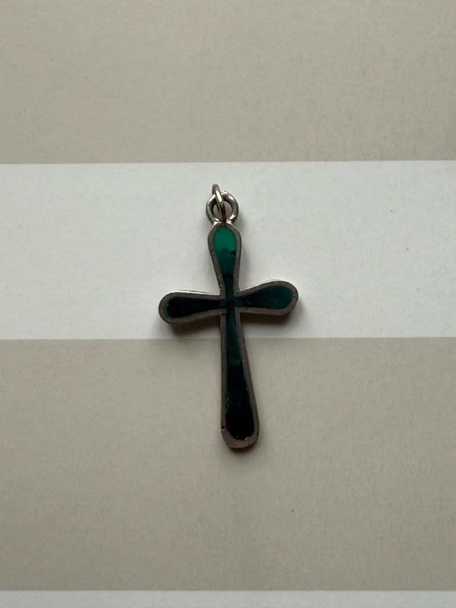 Silver Malachite Antique Cross Pendant - Image 3