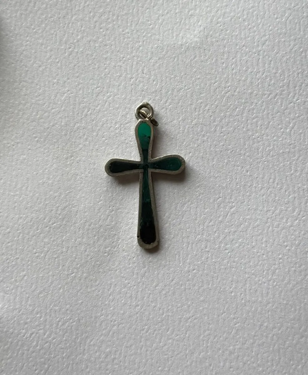 Silver Malachite Antique Cross Pendant - Image 4
