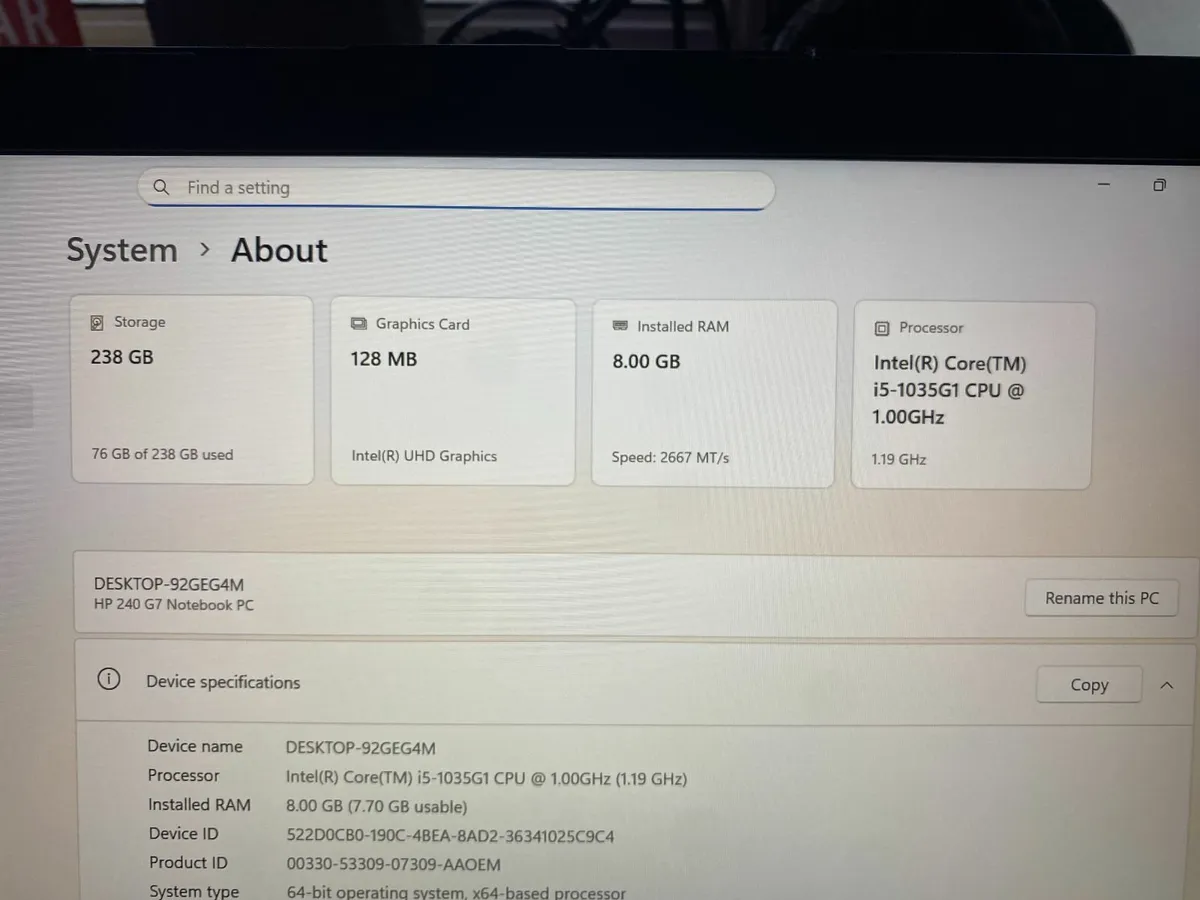 HP 240 G7 14-inch laptop i5-1057G1 | 8GB | 256GB - Image 2