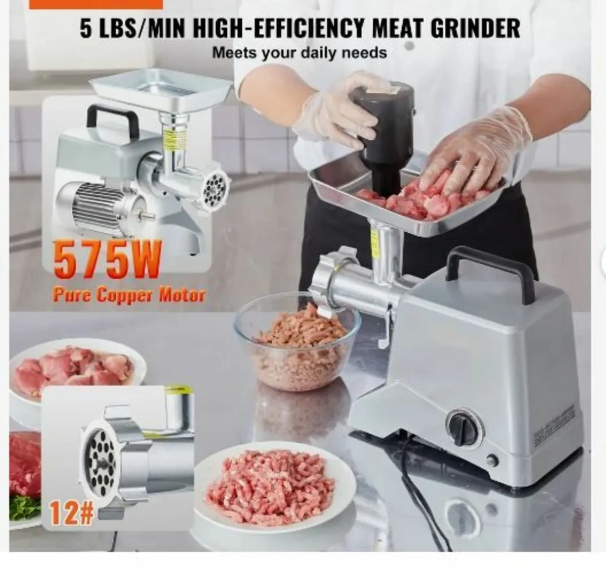 Electric Meat Grinder, 5 Lb/Min Capacity, 575W - Image 3