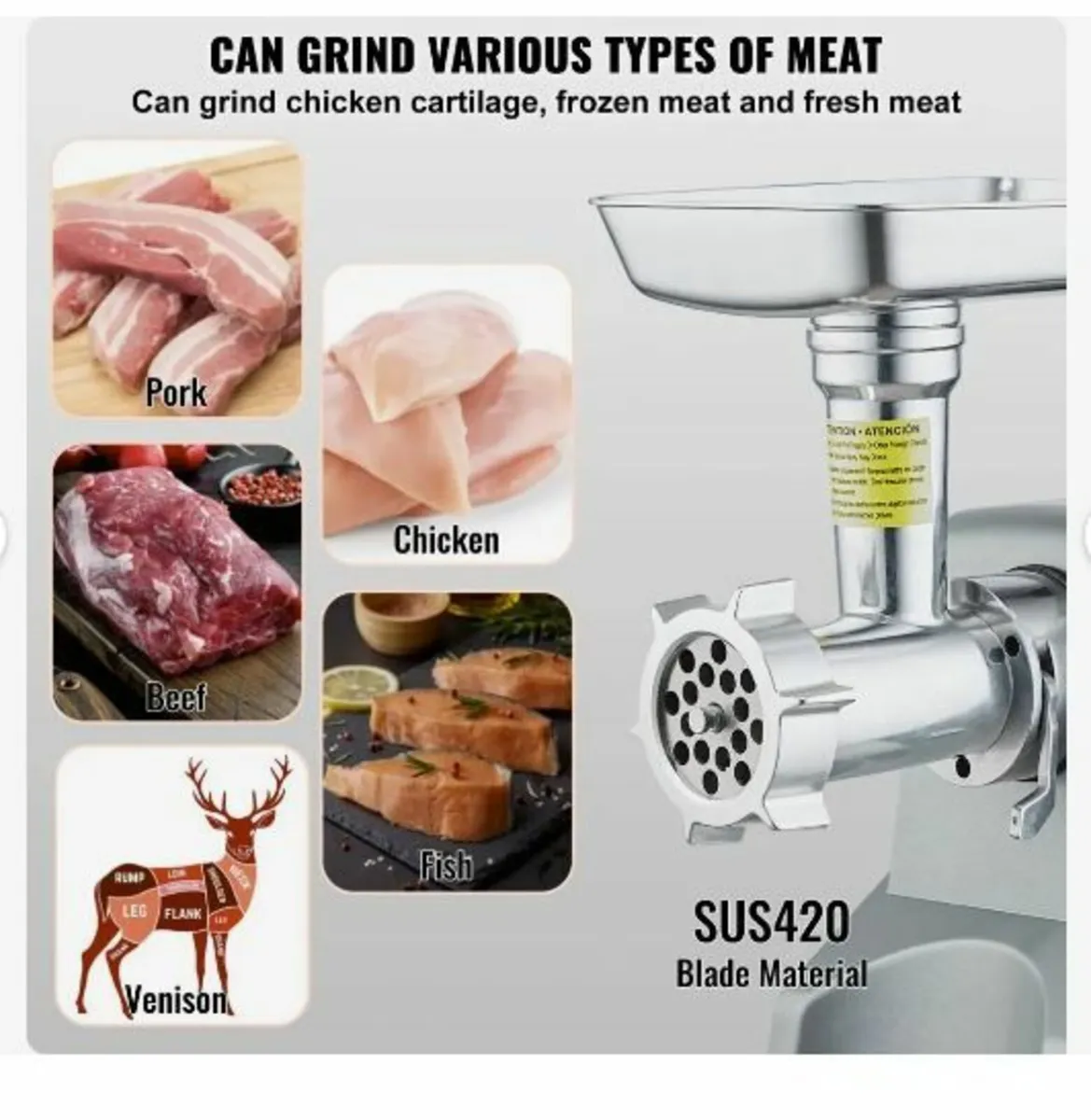 Electric Meat Grinder, 5 Lb/Min Capacity, 575W - Image 4