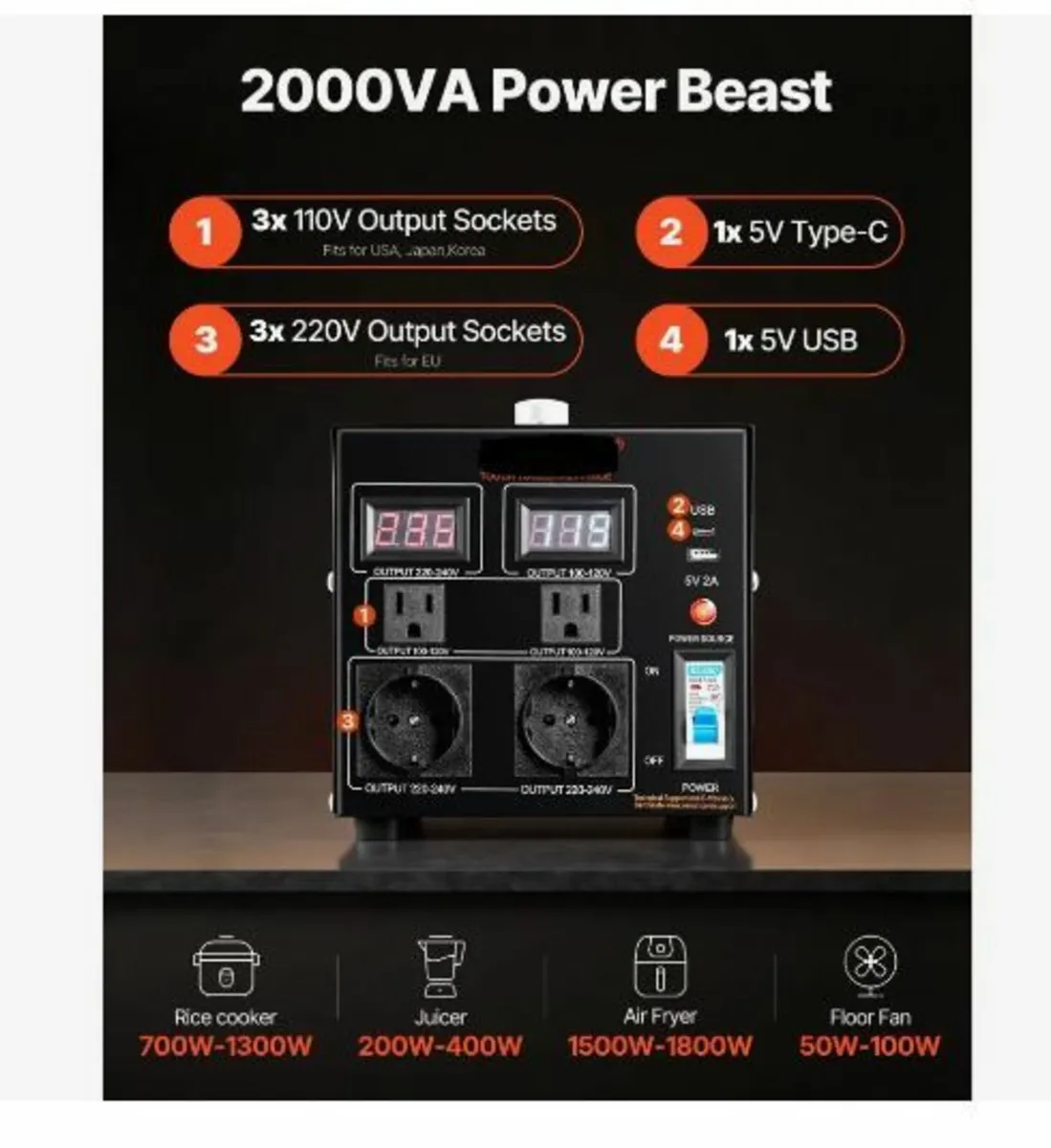 Voltage Converter Transformer, 2000VA - Image 2