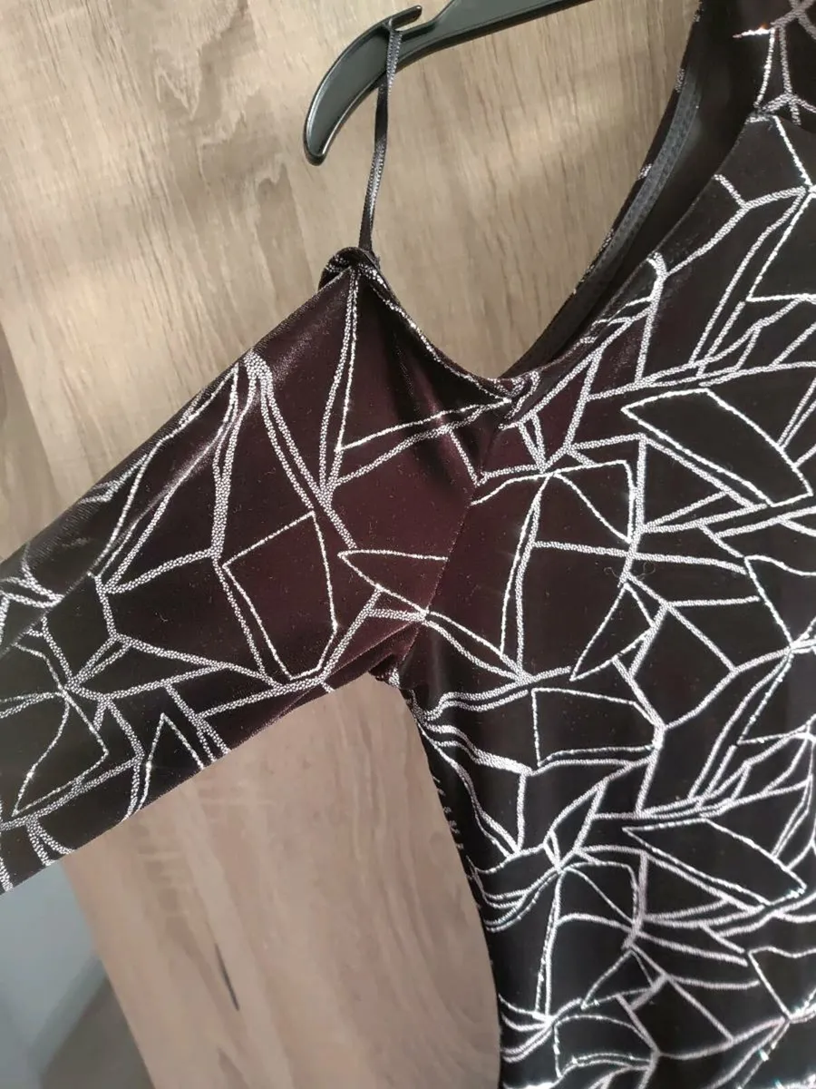 Evita Black Velvet look dress with Silver fits Xs - Image 3