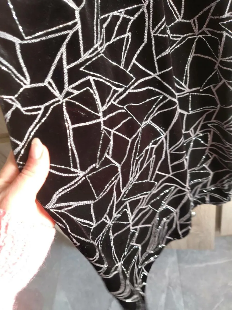 Evita Black Velvet look dress with Silver fits Xs - Image 4