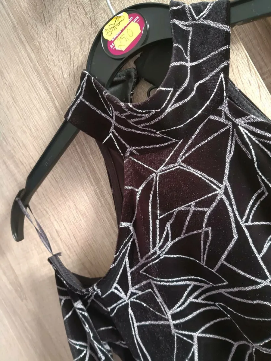 Evita Black Velvet look dress with Silver fits Xs - Image 2