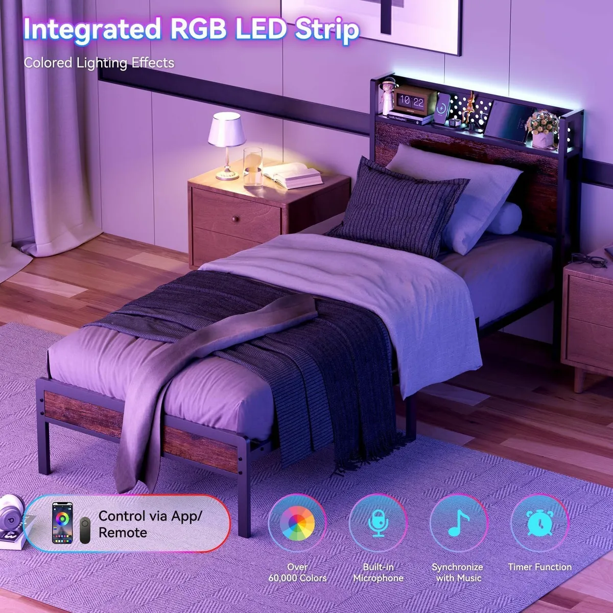 Single Bed Frame 90x190 cm with Storage Headboard - Image 3