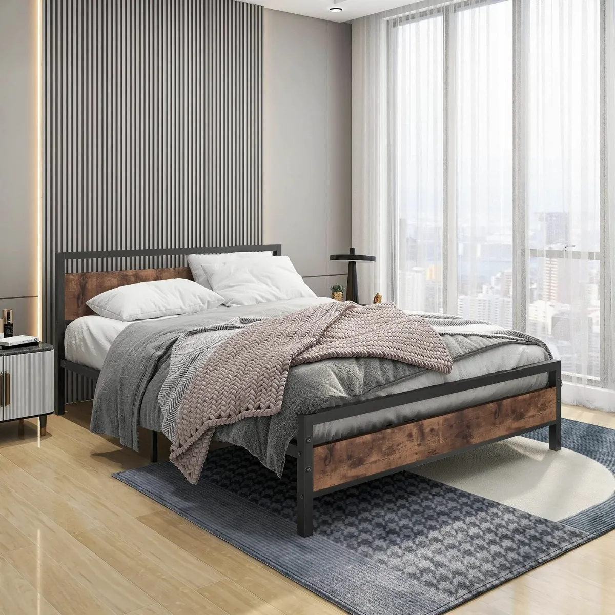 King Size Bed Frame with Wood Headboard Heavy - Image 3
