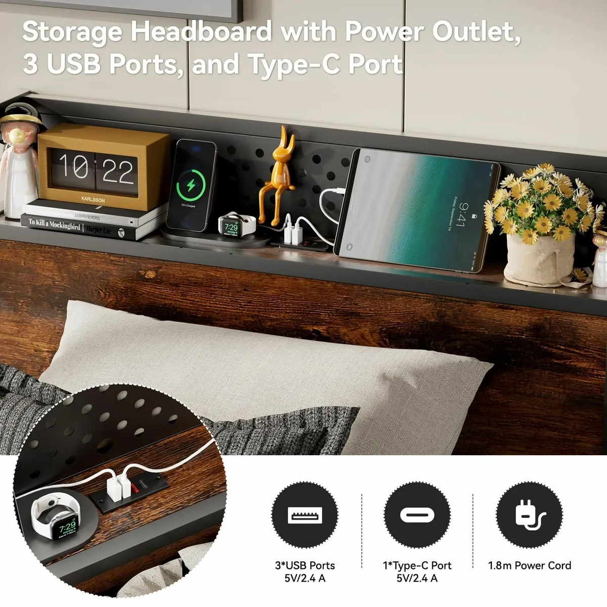 Single Bed Frame 90x190 cm with Storage Headboard - Image 4