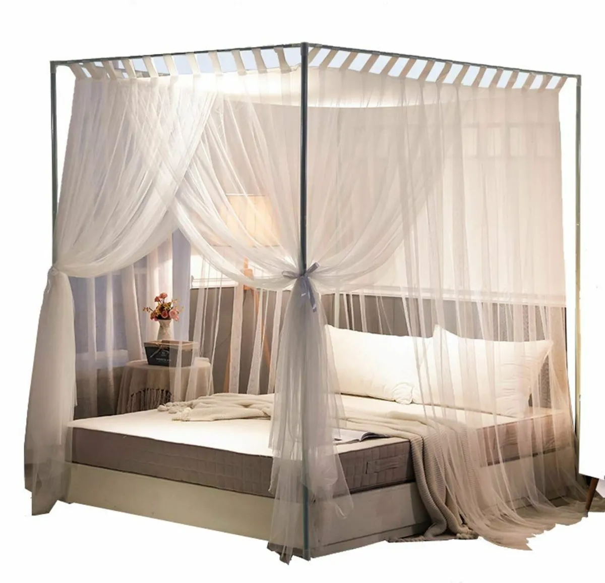 Simple 4 Corners Post Curtain Bed Canopy Frame - Image 1