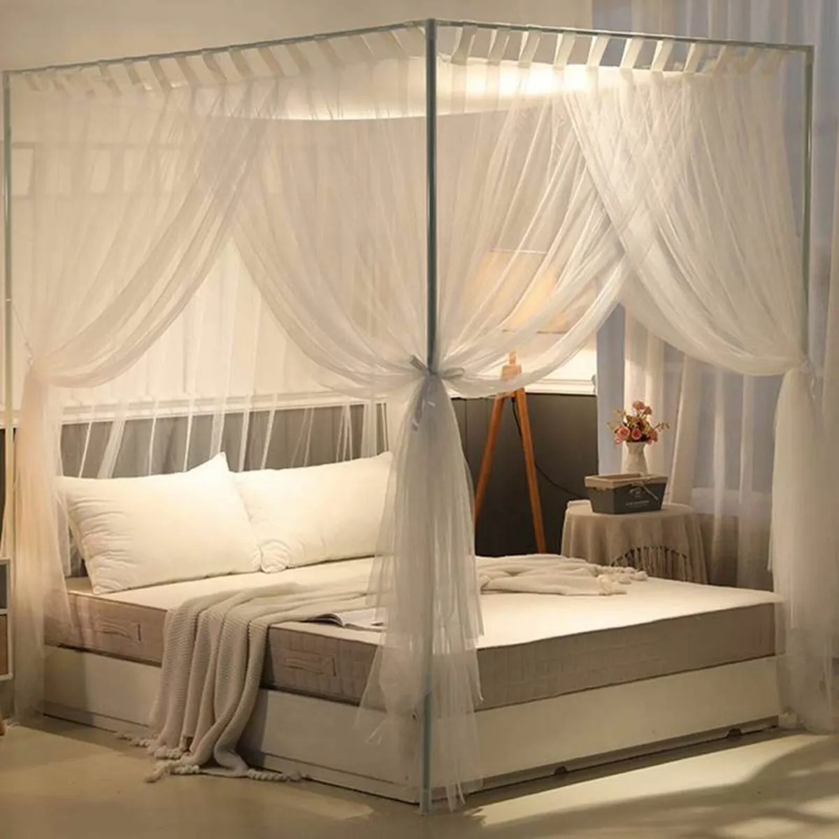 Simple 4 Corners Post Curtain Bed Canopy Frame - Image 2