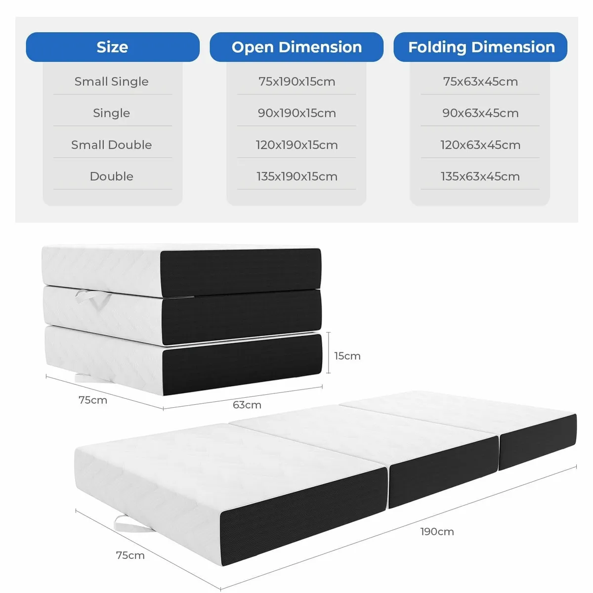 Folding Mattress Single Size 15CM Gel Memory Foam - Image 3