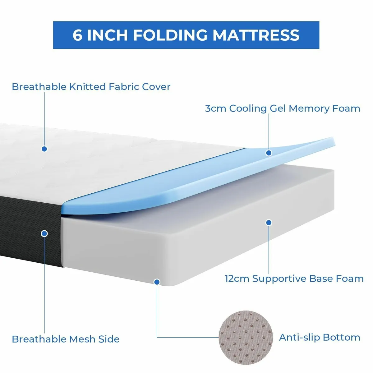 Folding Mattress Single Size 15CM Gel Memory Foam - Image 4
