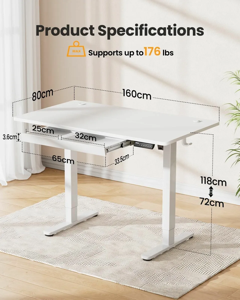 Electric Standing Desk 160 x 80 cm Height - Image 3