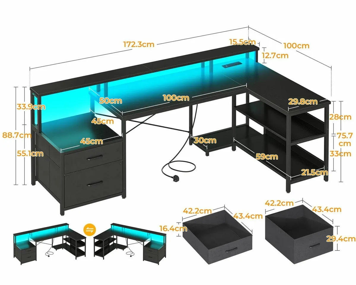 Corner Desk with Drawers 172x100 cm L Shaped - Image 3