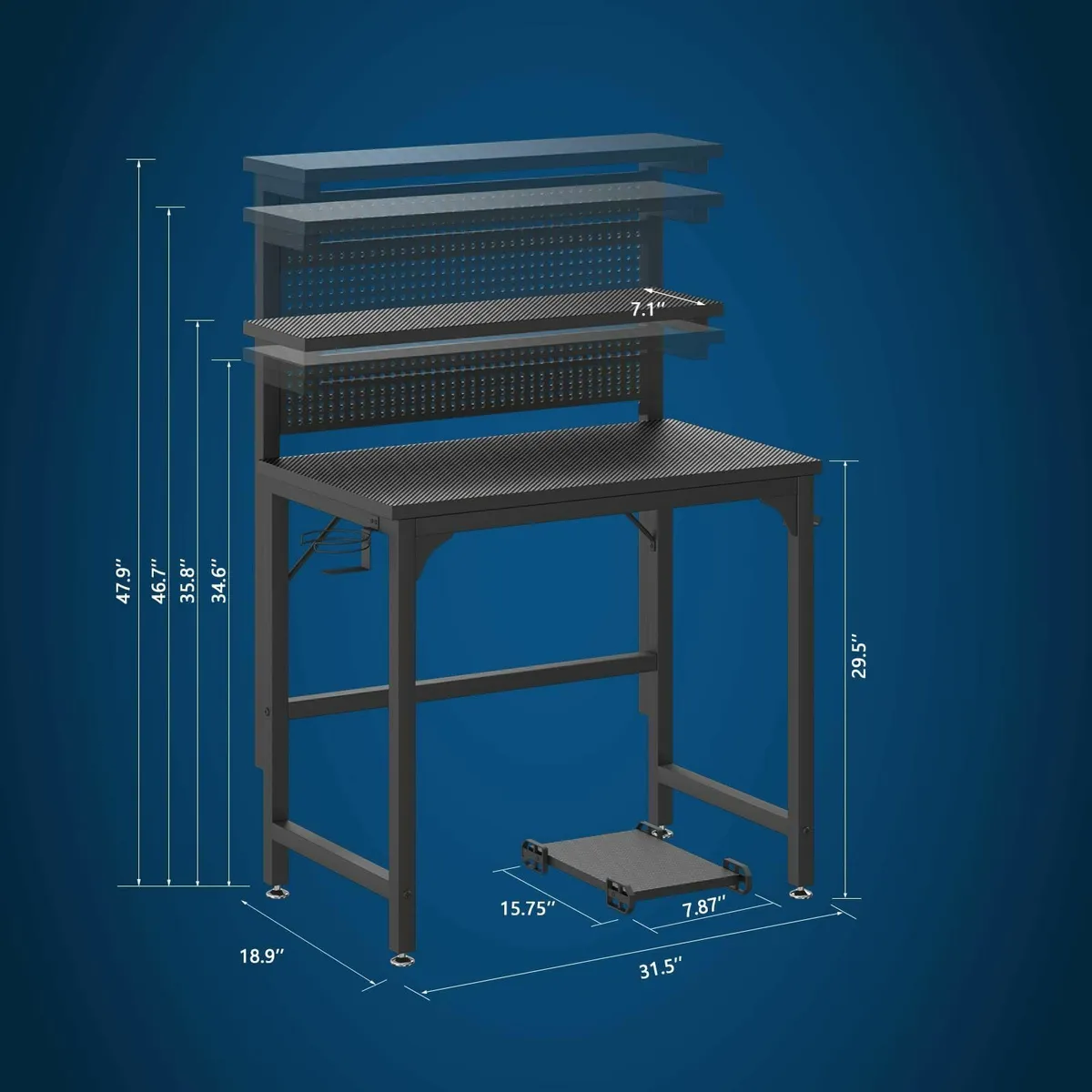 Gaming Desk with CPU Stand 80CM Industrial - Image 3