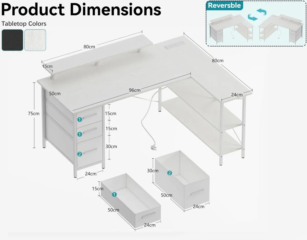 Corner Computer Desk with Drawers 120x80cm - Image 3