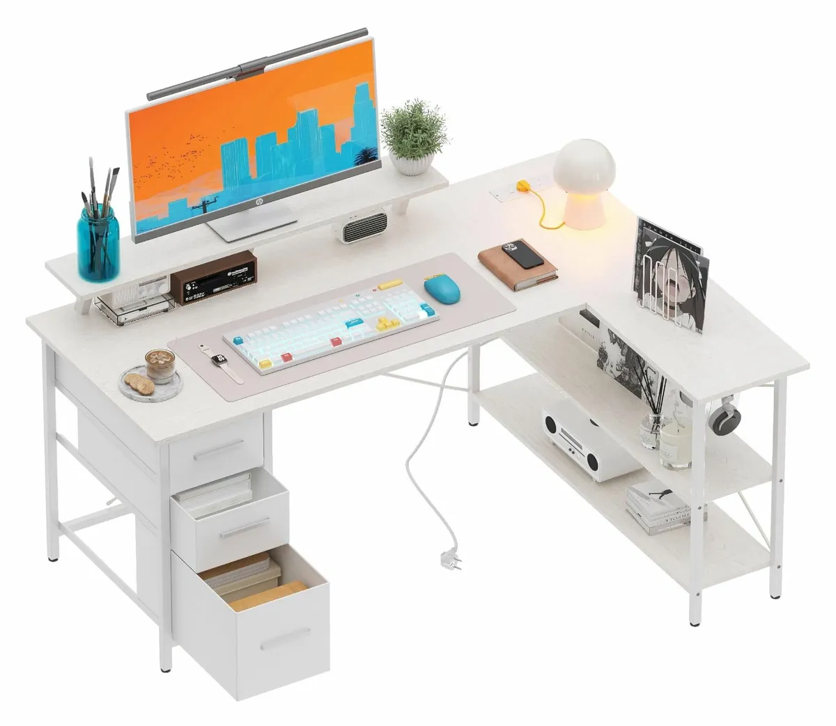 Corner Computer Desk with Drawers 120x80cm - Image 1