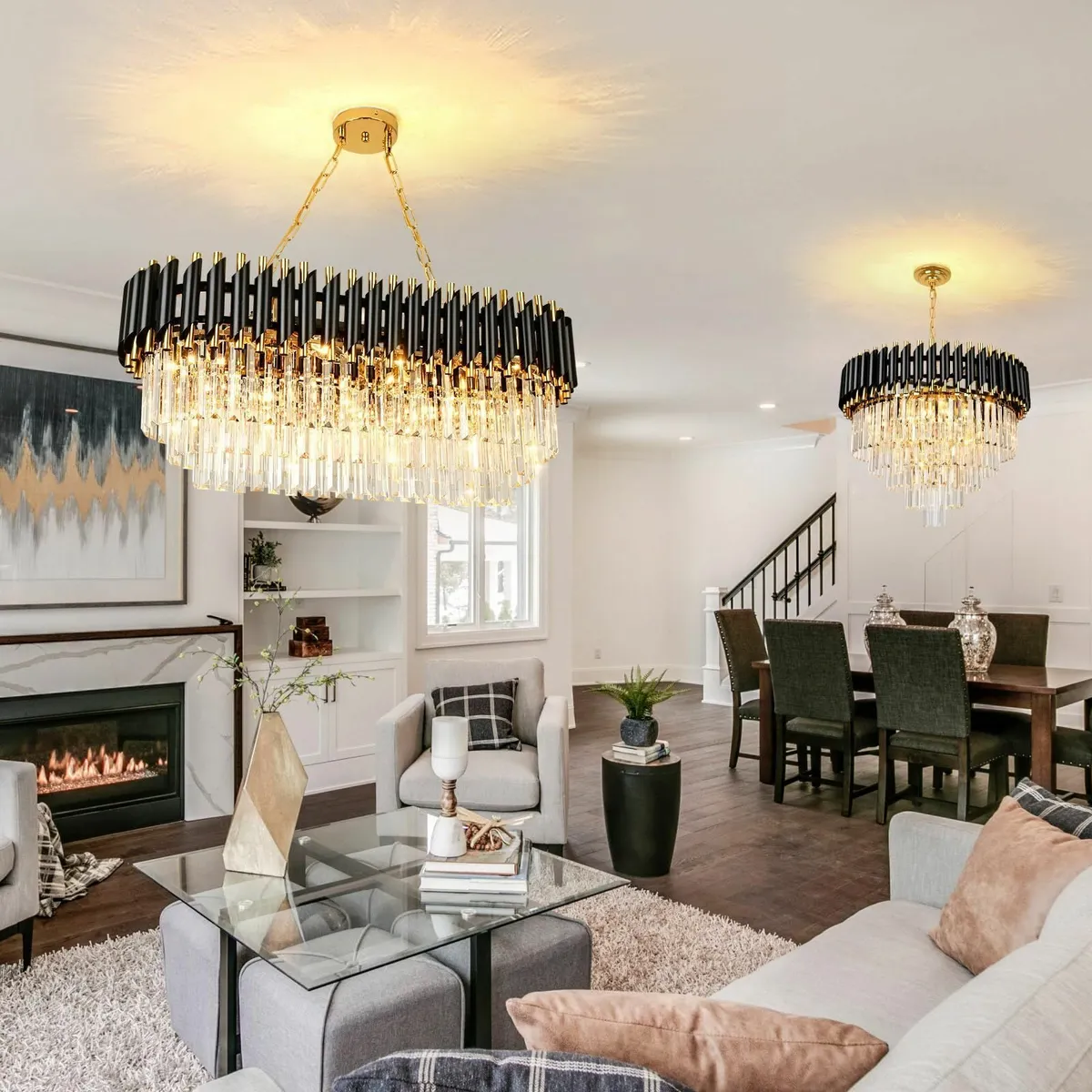 Black and Gold Crystal Chandelier Pendant Light - Image 3