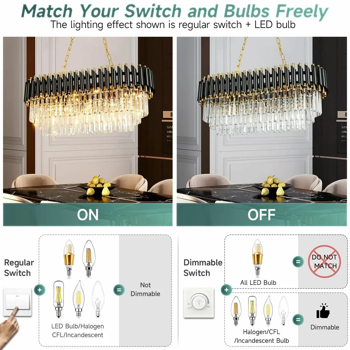 Black and Gold Crystal Chandelier Pendant Light - Image 4