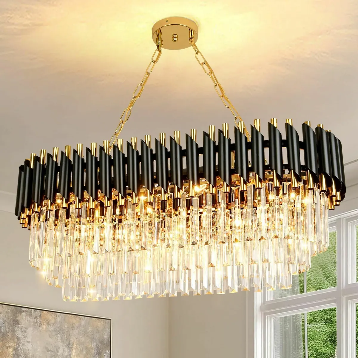 Black and Gold Crystal Chandelier Pendant Light - Image 1