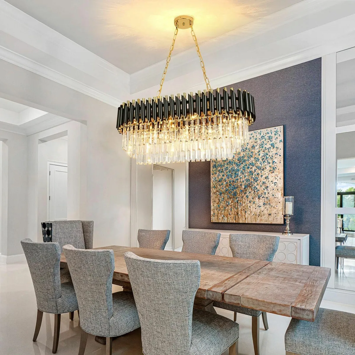 Black and Gold Crystal Chandelier Pendant Light - Image 2