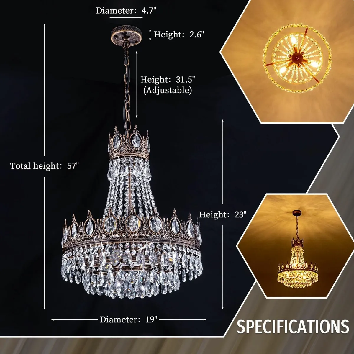 French Empire Crystal Chandelier 6-Light Farmhouse - Image 4