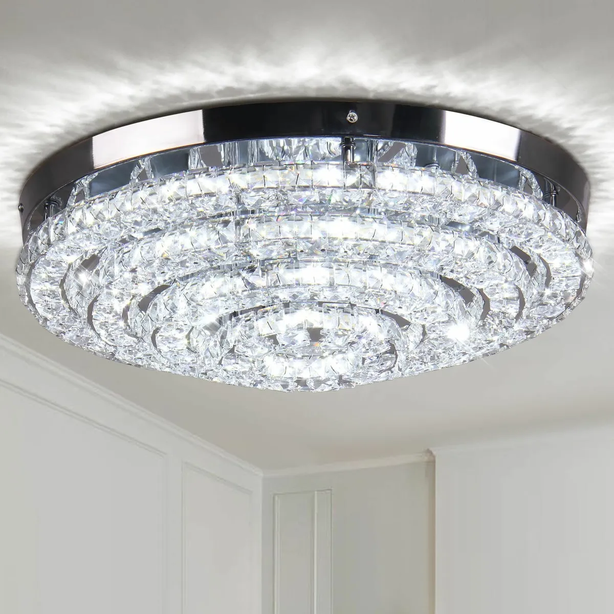 18 Crystal Chandelier Modern Flush Mount Ceiling - Image 1