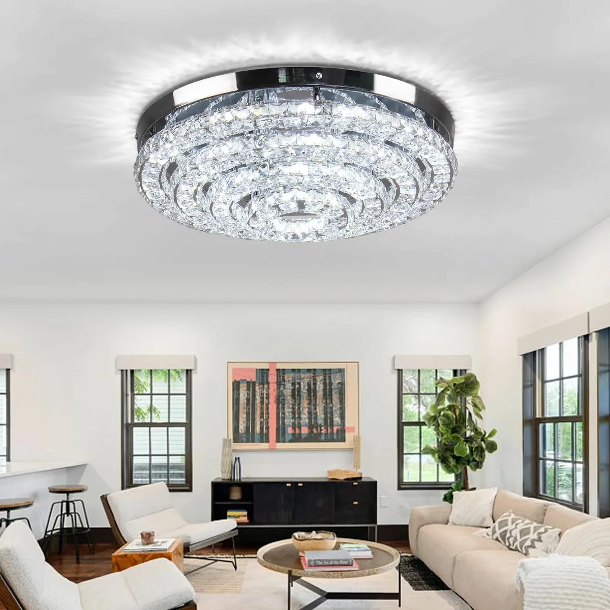 18 Crystal Chandelier Modern Flush Mount Ceiling - Image 2