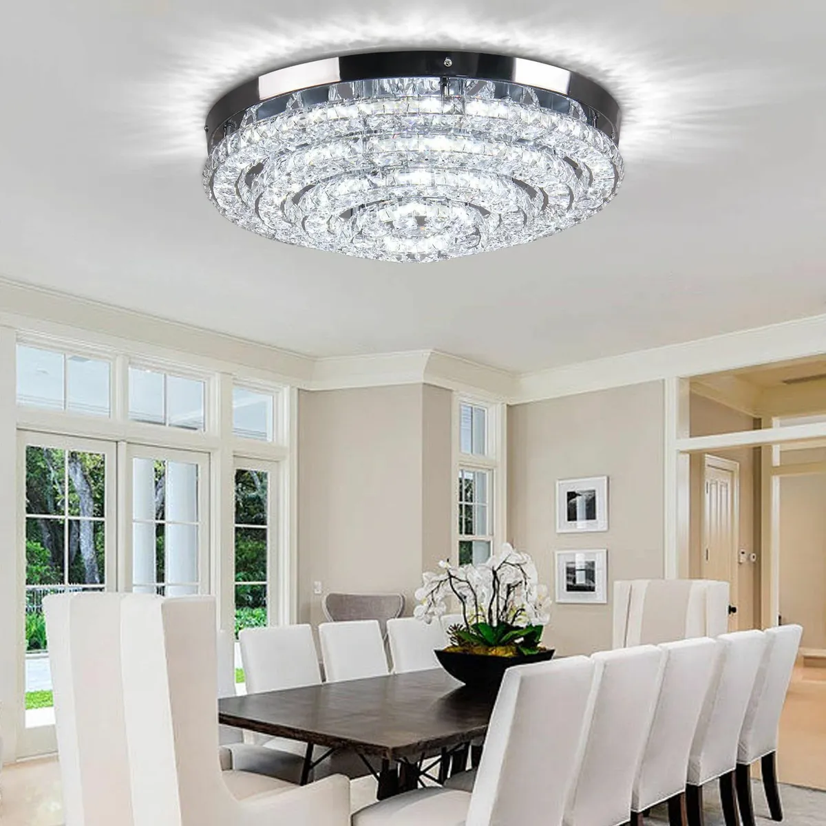 18 Crystal Chandelier Modern Flush Mount Ceiling - Image 3