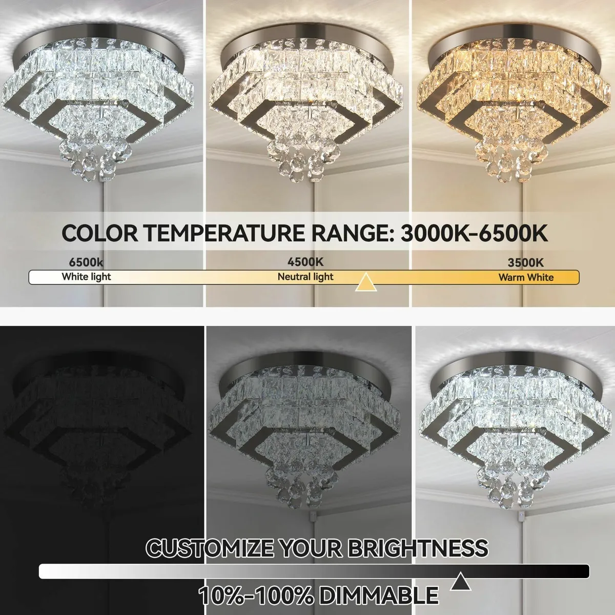 15.7 Square Crystal LED Flush Mount Ceiling - Image 4