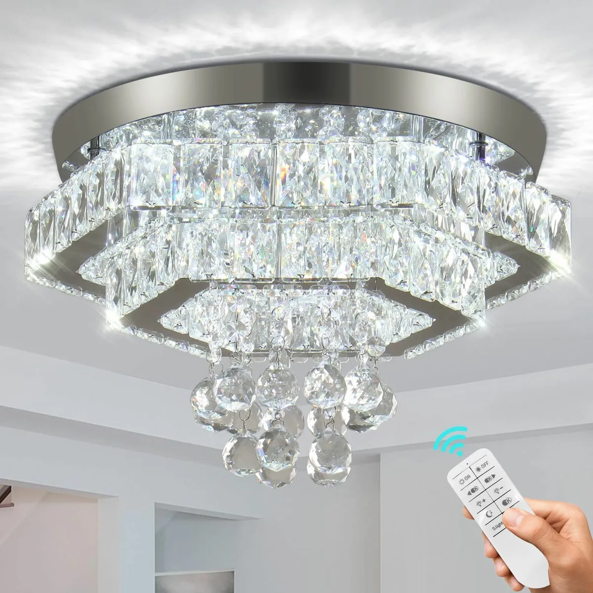 15.7 Square Crystal LED Flush Mount Ceiling - Image 1