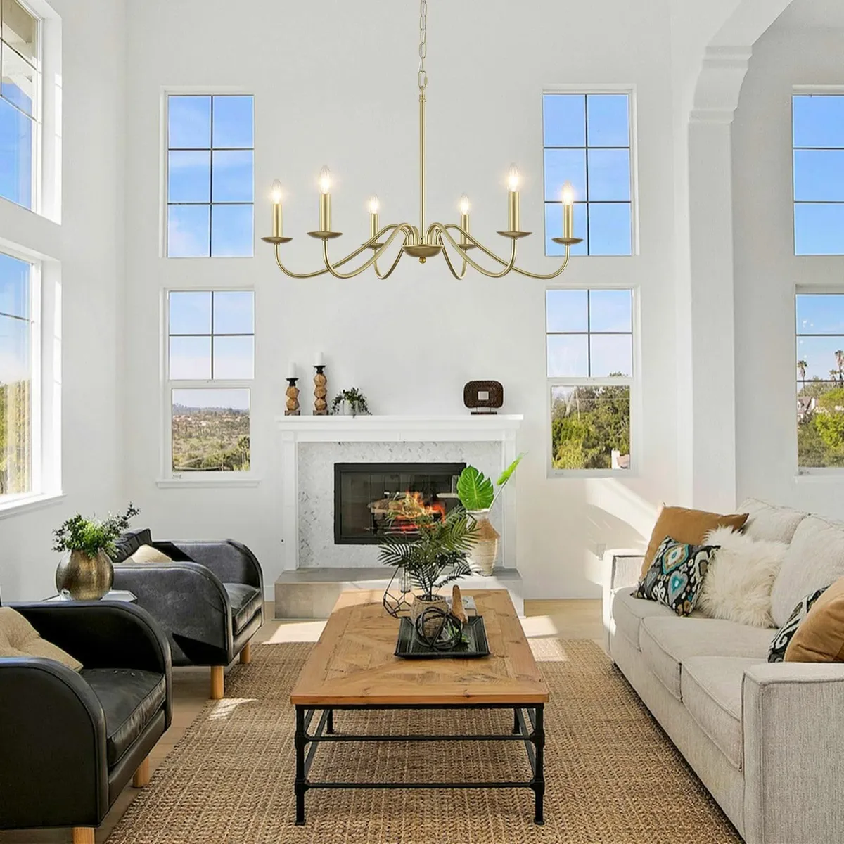 Gold Chandeliers Ceiling Light 6 Lights Vintage - Image 2