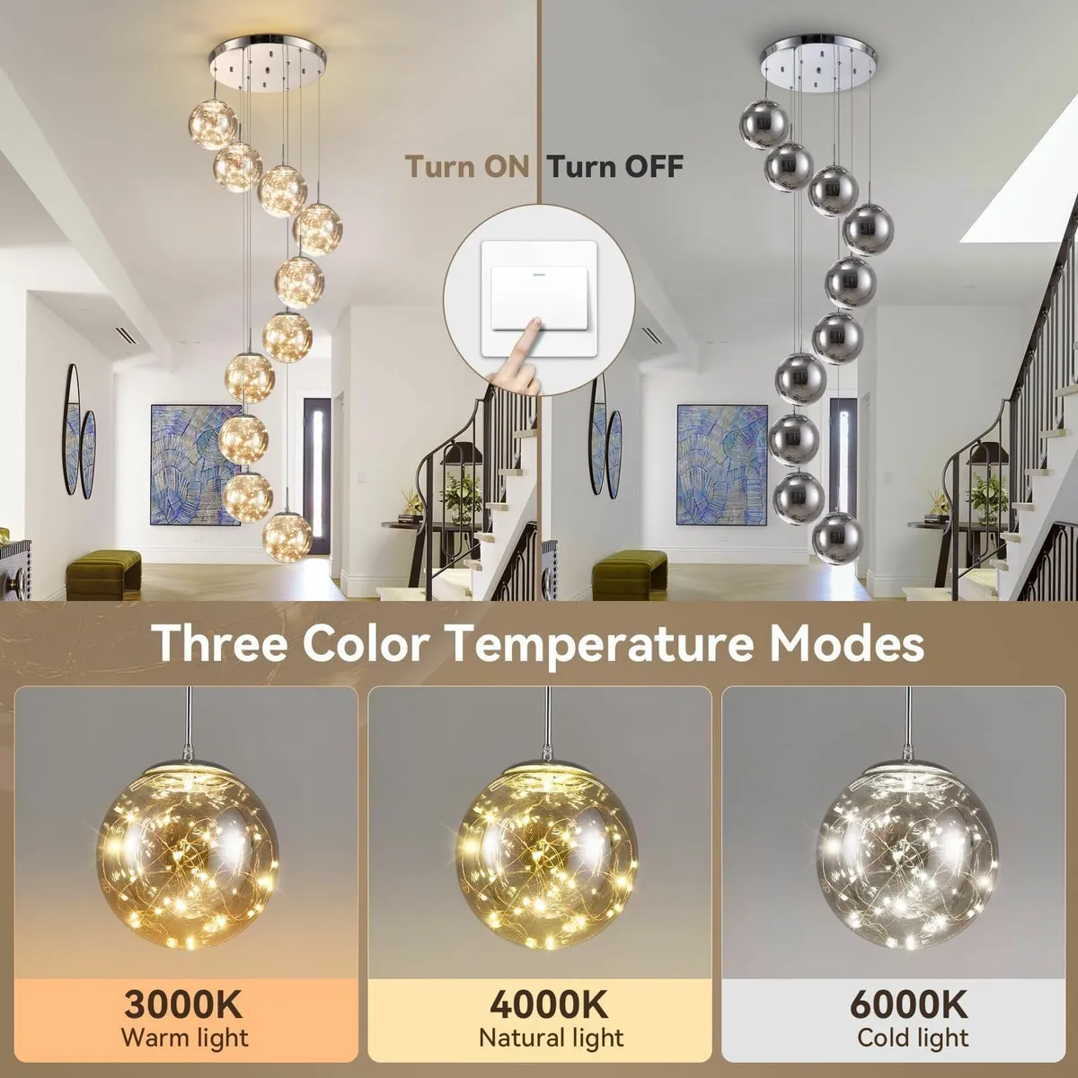 Staircase LED Chandelier Dimmable Long Chandeliers - Image 3