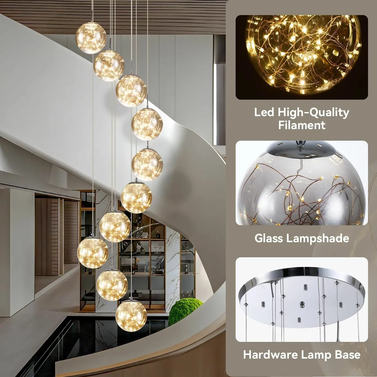 Staircase LED Chandelier Dimmable Long Chandeliers - Image 4