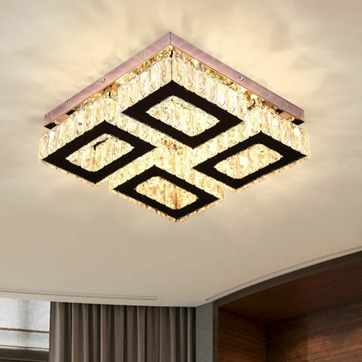 13.1''Square Crystal Chandelier Modern Ceiling - Image 1