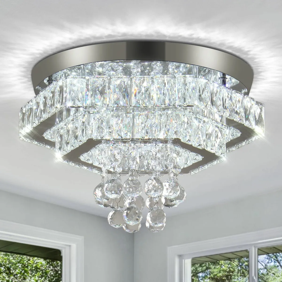 15.7 Modern Crystal LED Chandelier 2-Tiers Flush - Image 1