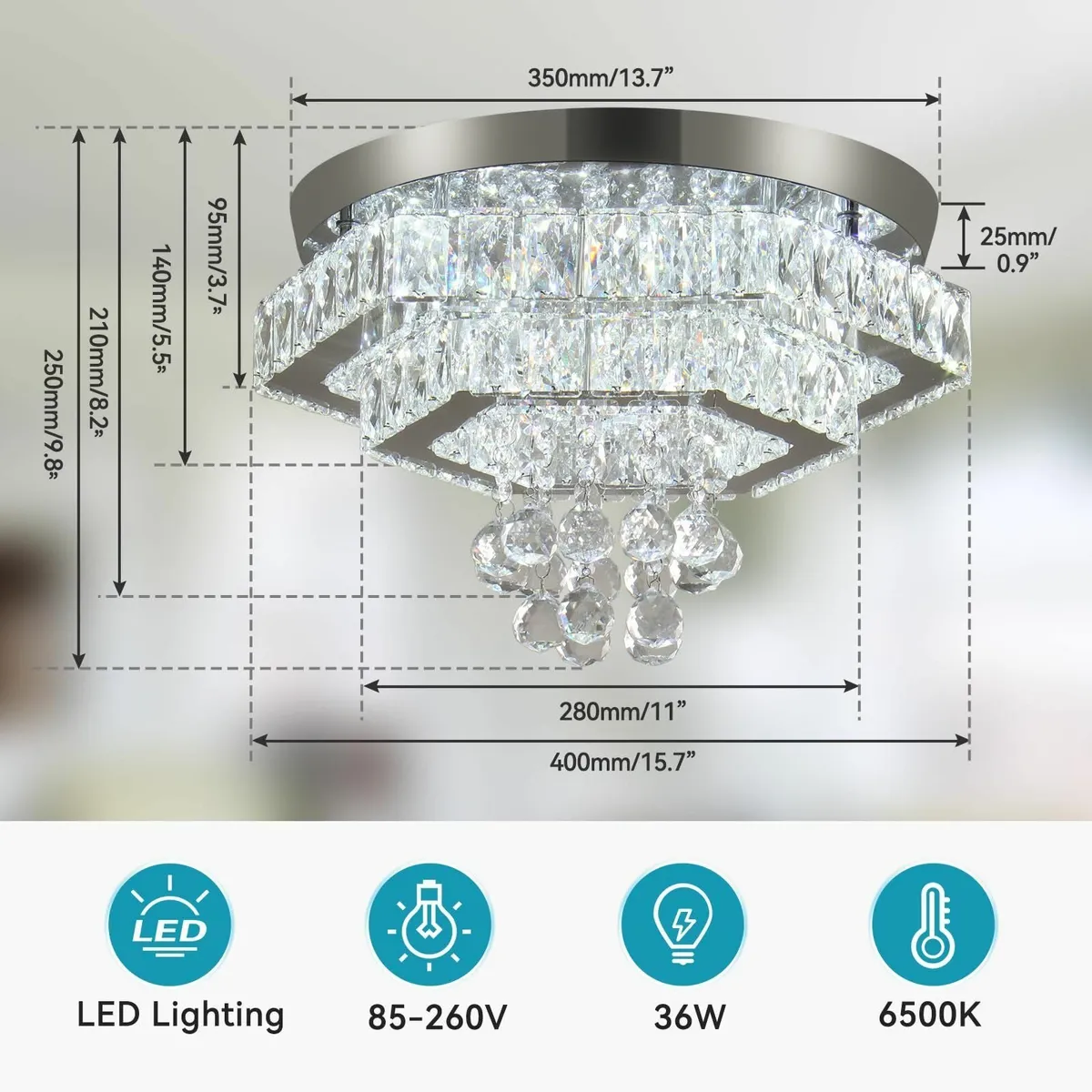 15.7 Modern Crystal LED Chandelier 2-Tiers Flush - Image 2