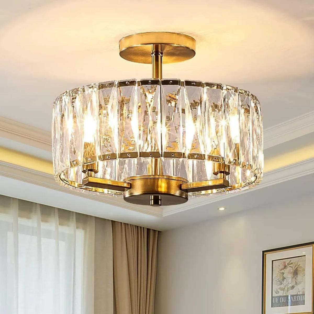 Modern Gold Crystal Chandelier Round Small Luxury - Image 1