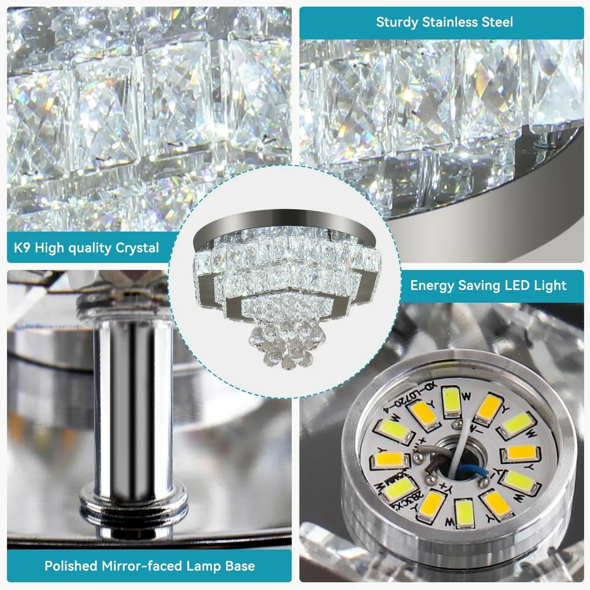 15.7 Modern Crystal LED Chandelier 2-Tiers Flush - Image 4