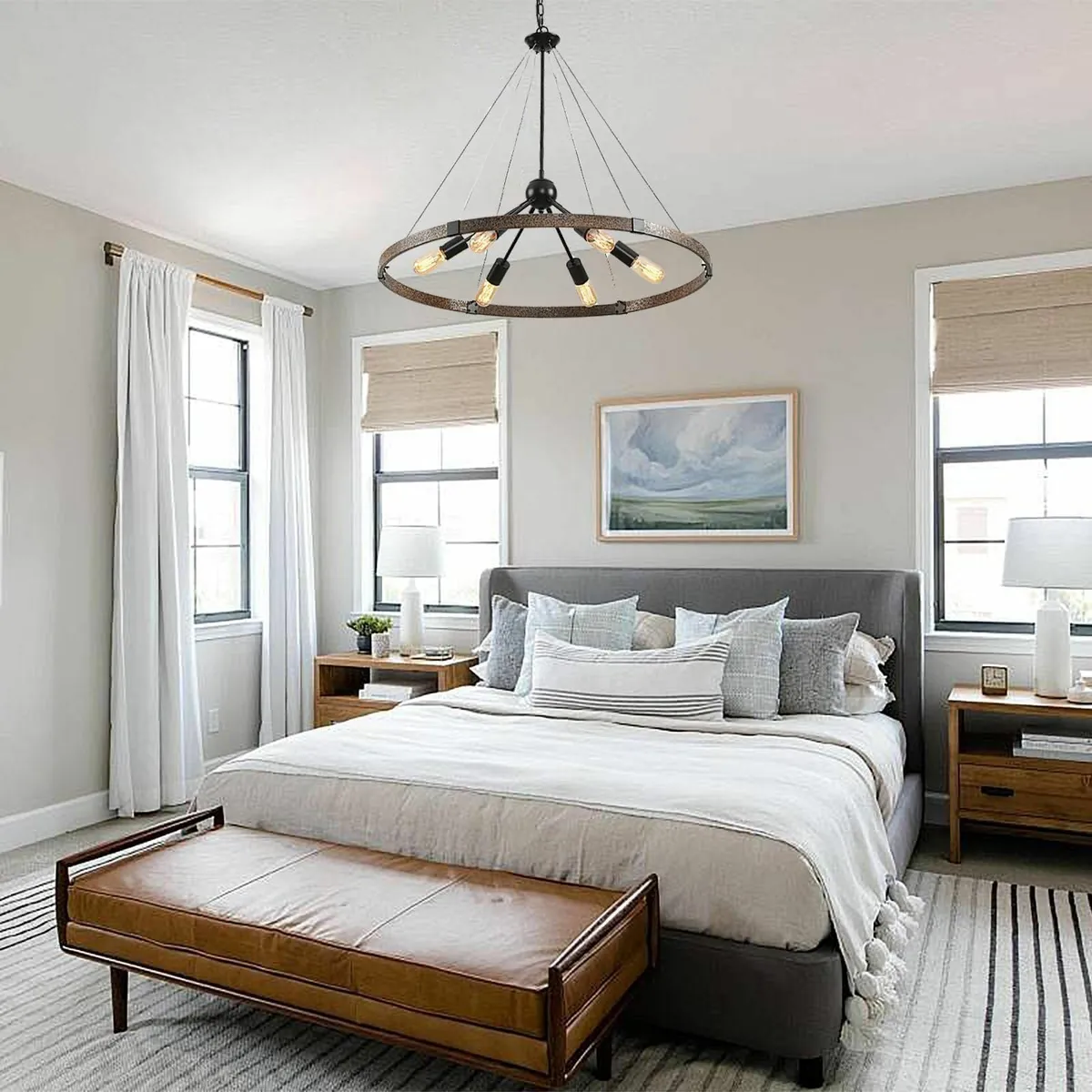 6 Lights Wagon Wheel Chandeliers Ceiling Light - Image 2