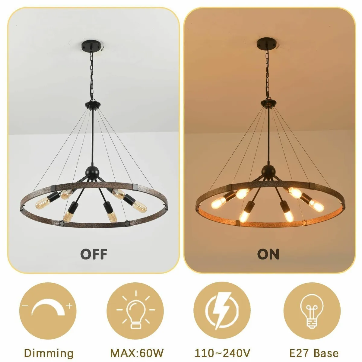 6 Lights Wagon Wheel Chandeliers Ceiling Light - Image 3