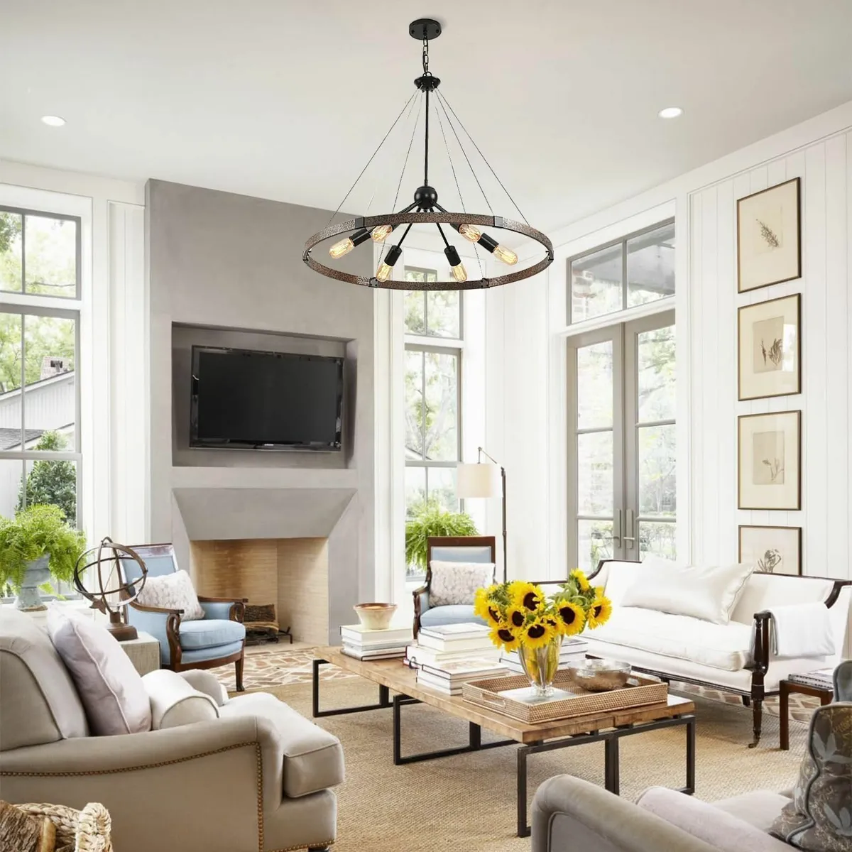 6 Lights Wagon Wheel Chandeliers Ceiling Light - Image 4